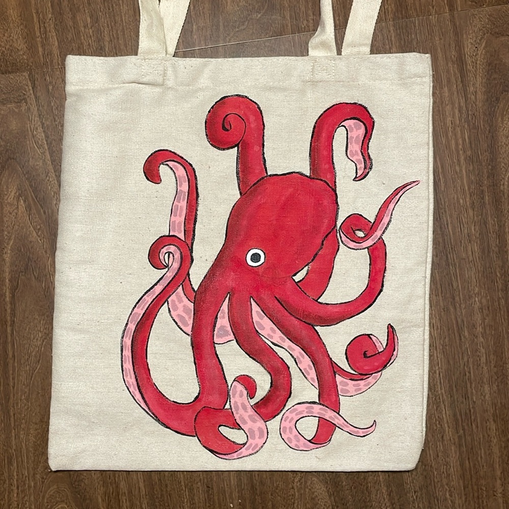 Handpainted Octopus Tote Bag